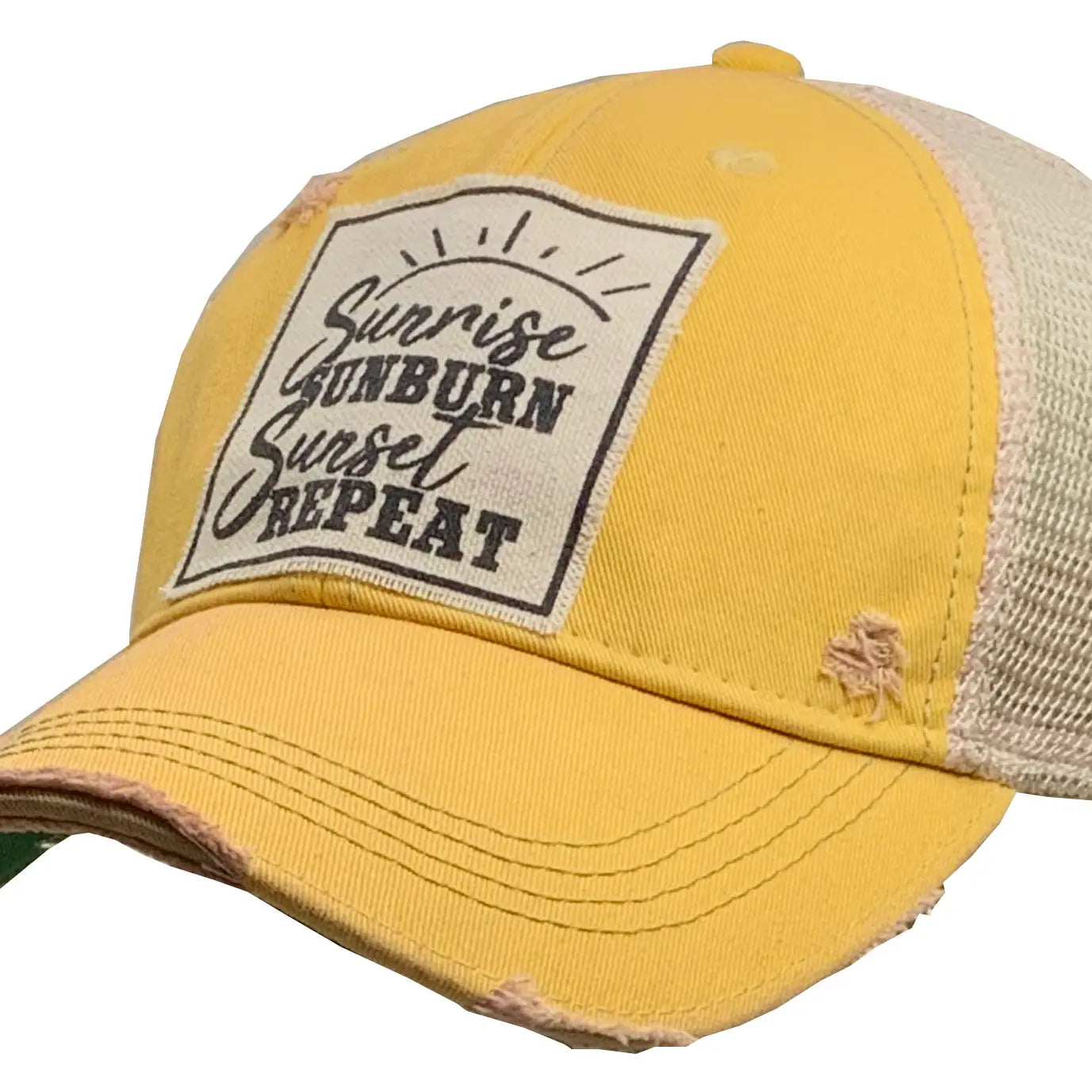 Sunrise Sunburn Sunset Repeat Distressed Trucker Hat