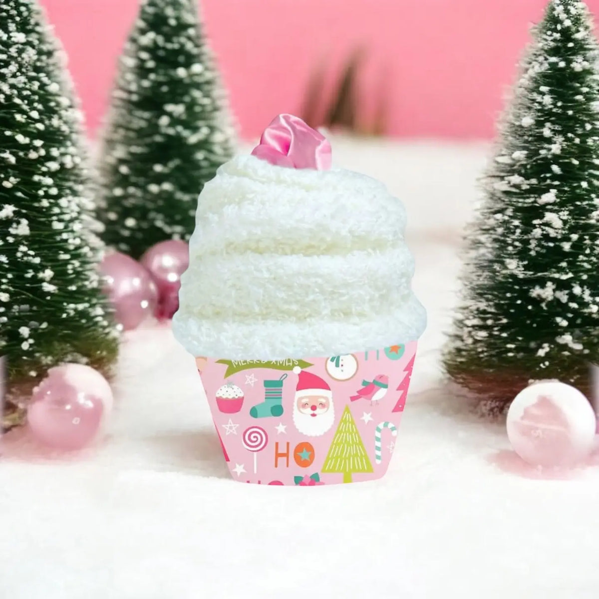 Christmas Cozy Cupcake Socks with Scrunchie