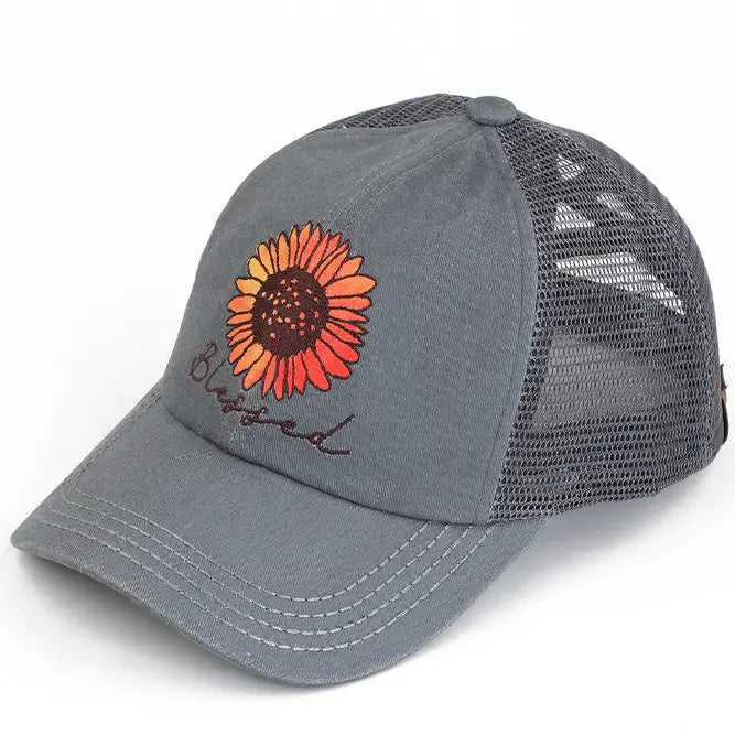 Sunflower Blessed Criss-Cross Pony Cap