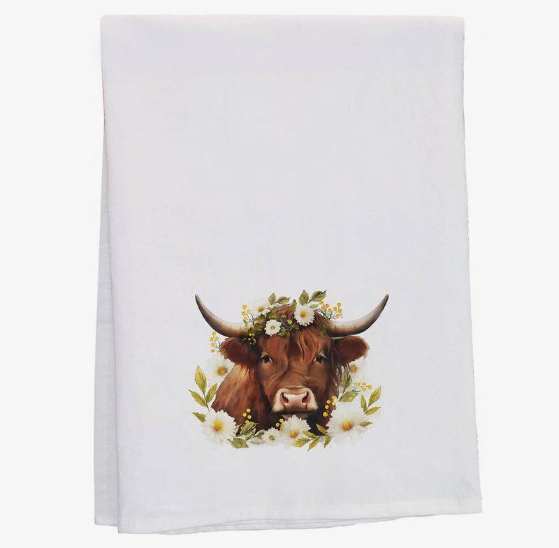 Tea Towel - Floral Highland Cow