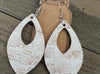 White Sunburst Cork and Leather Teardrop Earrings