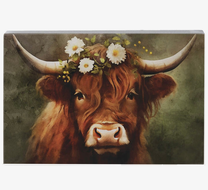 Block Sign - Floral Highland Cow