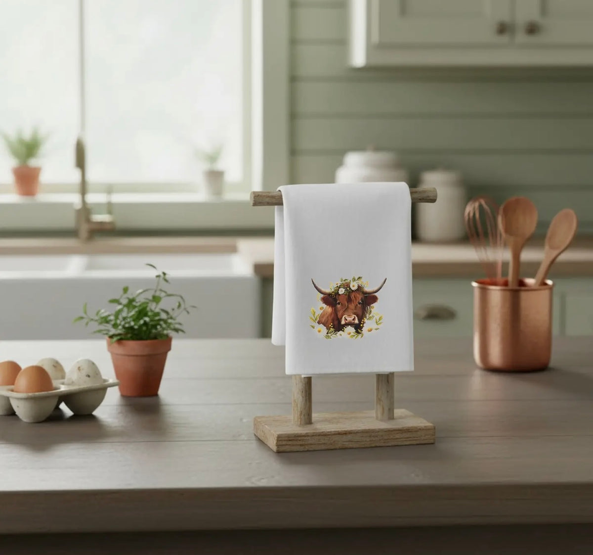 Tea Towel - Floral Highland Cow