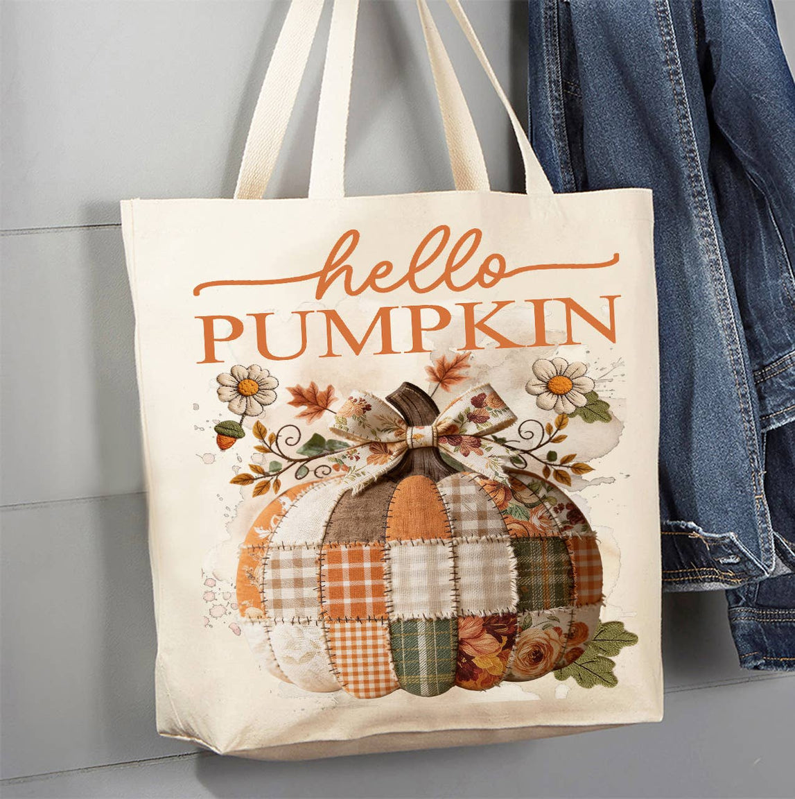 Hello Pumpkin Quilted Patch Canvas Tote