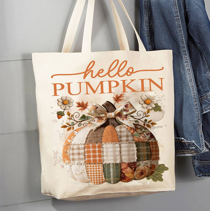 Hello Pumpkin Quilted Patch Canvas Tote