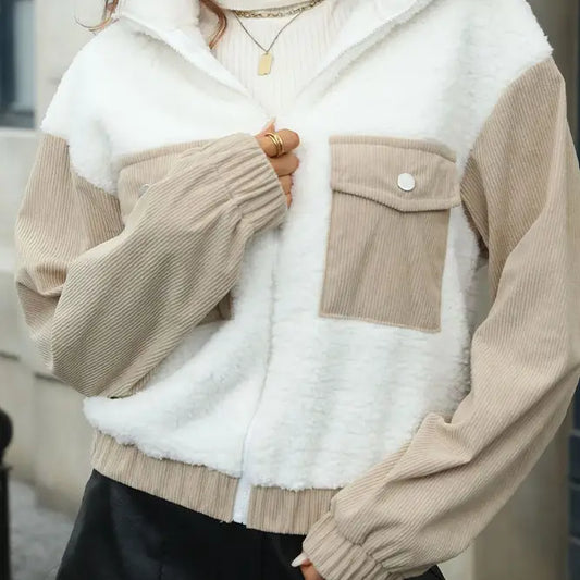 Color block Patchwork Corduroy Jacket