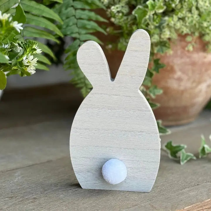 Wooden Bunny with Pom Tail Shelf Sitter