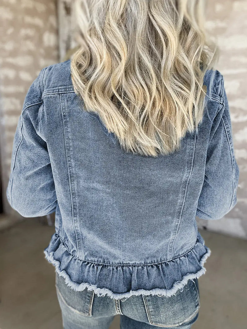 Denim Jacket - Beau Blue with Ruffle Hem