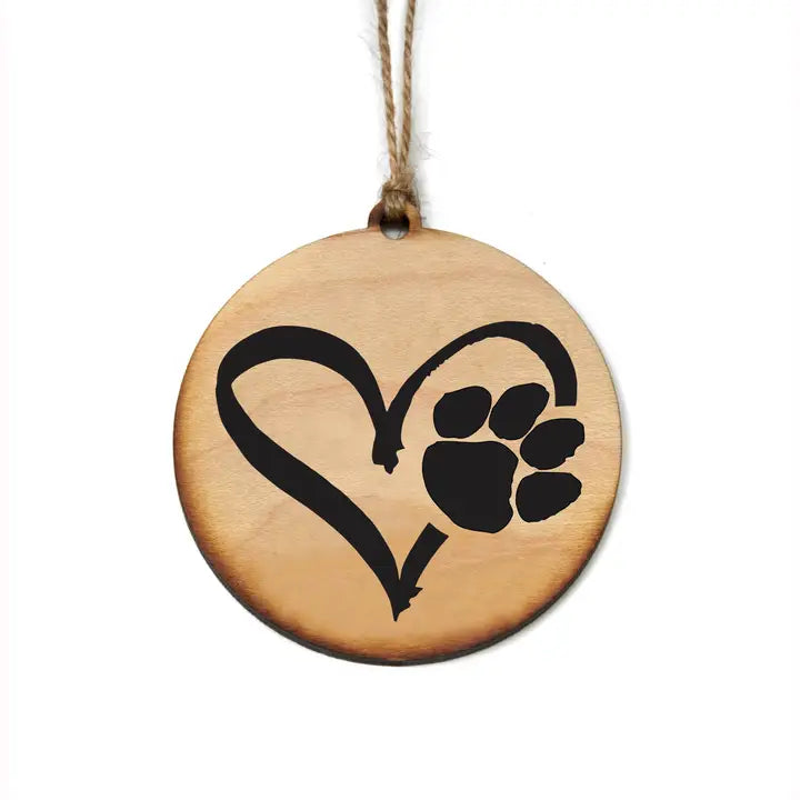 Heart with Paw Wood Ornament