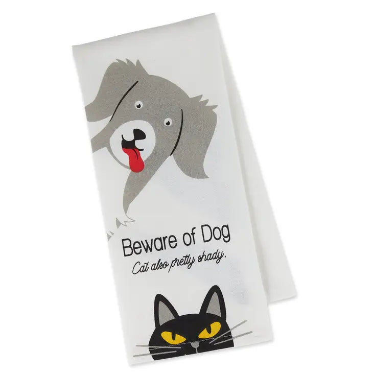 Beware of Dog & Cat Printed Dishtowel
