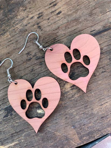 Dog Paw Wood Earrings