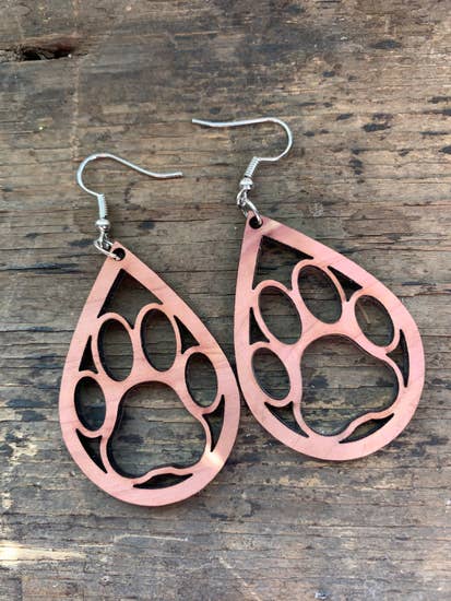 Dog Paw Wood Earrings