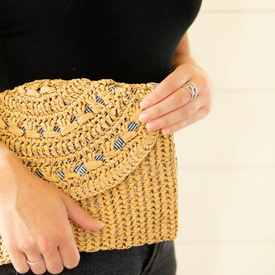 Raffia Foldover Clutch