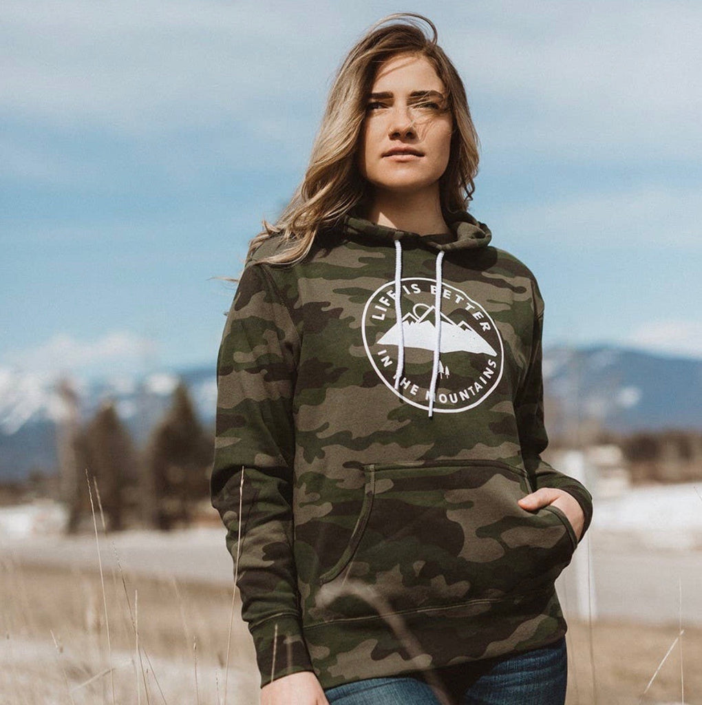 Life is Better in the Mountains Camo Hoodie Sweatshirt