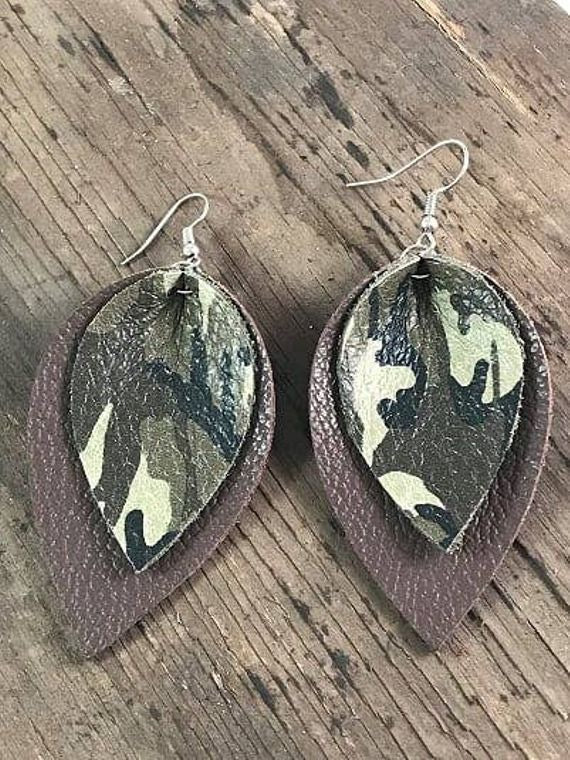 Camo Leather Earrings